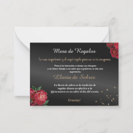 Tarjeta Pequeña Quinceañera Lluvia de Sobres Roses Rojos Negros