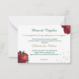 Tarjeta Pequeña Quinceañera Lluvia de Sobres White, con rosas roja