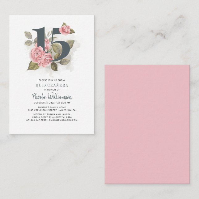 Tarjeta Pequeña Quinceanera Rustic Floral 15 cumpleaños botánico (Anverso / Reverso)