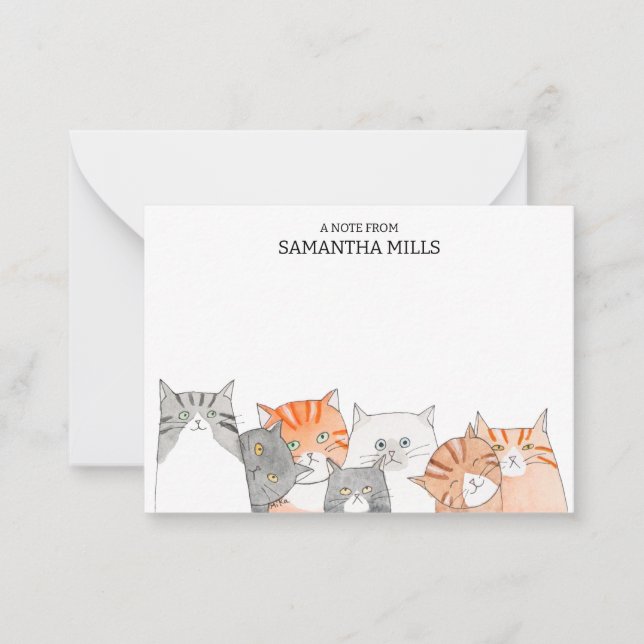 Tarjeta Pequeña Quirky cats Lining up Cat lover Nombre personaliza (Anverso)