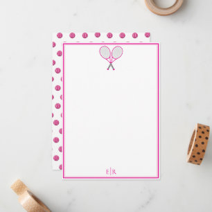 Tarjeta Pequeña Racqueta de tenis Papelería Lunares Monograma Rosa
