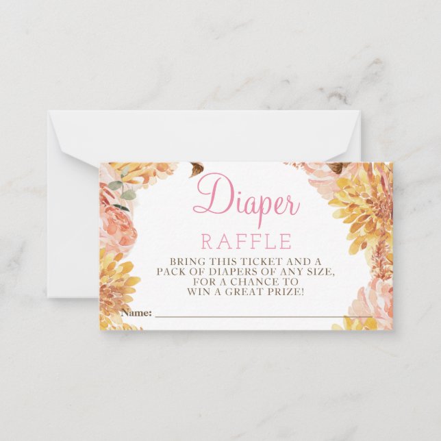 Tarjeta Pequeña Raffle floral Little PUMPKIN Baby Shower Diaper (Anverso)