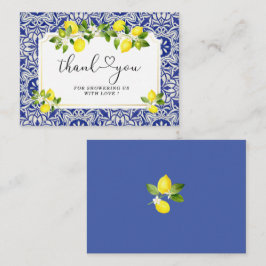 Tarjeta Pequeña Rama de limón y mosaico azul gracias