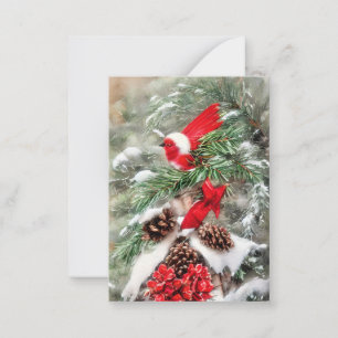 Tarjeta Pequeña Rama nevada y presupuesto de pájaro mini Navidad