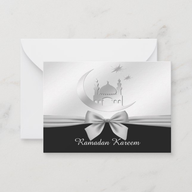 Tarjeta Pequeña Ramadán Blanco Y Negro Kareem (Anverso)