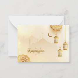 Tarjeta Pequeña Ramadan Kareem Creciente de Oro y linterna