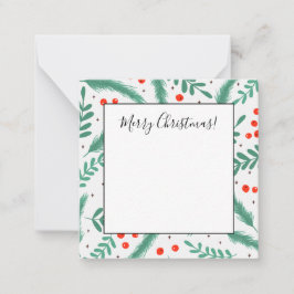 Tarjeta Pequeña Ramas de hoja perenne de Navidad y bayas de acebo
