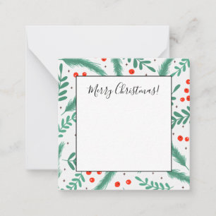 Tarjeta Pequeña Ramas de hoja perenne de Navidad y bayas de acebo