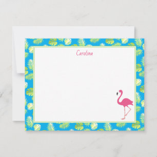 Tarjeta Pequeña Ramas de Palma de Flamenco Tropical Papelería Azul