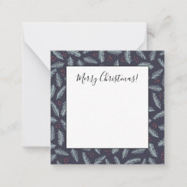 Tarjeta Pequeña Ramas de Pino Blanco Plumas Bayas de Acebo Navidad