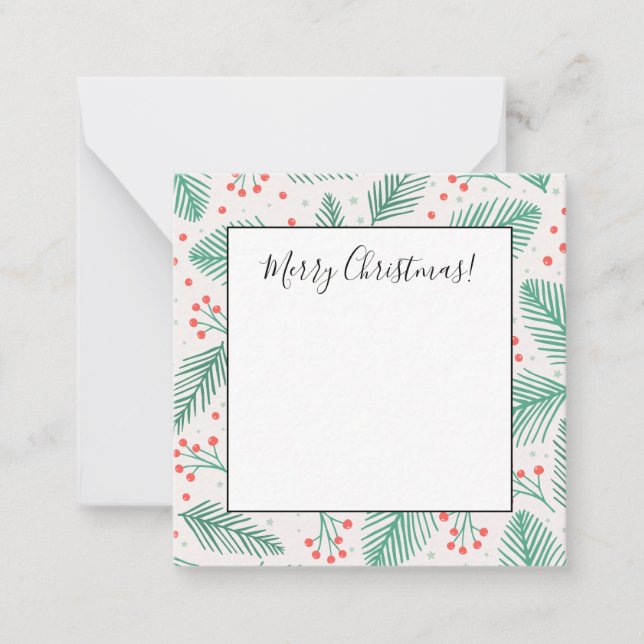 Tarjeta Pequeña Ramas de pino de Navidad dibujadas a mano verdes r (Anverso)