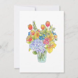 Tarjeta Pequeña Ramillete floral de acuarela, bolígrafo y tinta co
