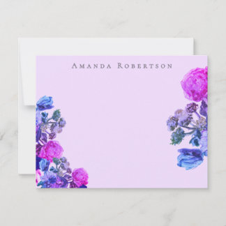 Tarjeta Pequeña Ramo de acuarela floral personalizado en rosa, púr
