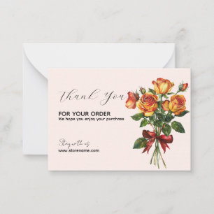 Tarjeta Pequeña Ramo de Rosas Doradas con Cinta Roja Gracias