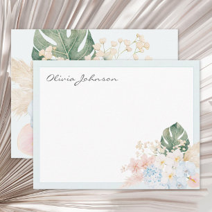 Tarjeta Pequeña Ramo Floral de Flores Tropicales Acuarela Monogram