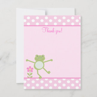 Tarjeta Pequeña Rana de salto rosado Girly Froggy Flat gracias not