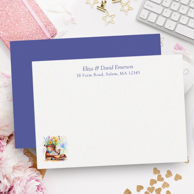 Tarjeta Pequeña Ratón acuarela con arranque de flor silvestre (Drop a note to family, friends or business friends with this sweet personalized boot with Mouse.)