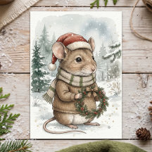 Ratón de Navidad Vintage Bosque Forestal Navideño