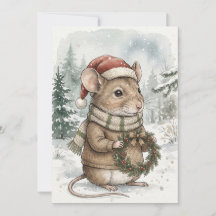 Ratón de Navidad Vintage Bosque Forestal Navideño