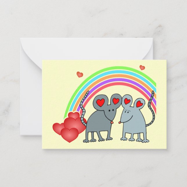 Tarjeta Pequeña Ratones enamorados Arcoiris San Valentín Mini niño (Anverso)