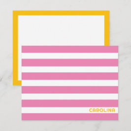 Tarjeta Pequeña Rayas Preppy Rosa y Amarillo Brillante Brillante L
