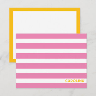 Tarjeta Pequeña Rayas Preppy Rosa y Amarillo Brillante Brillante L