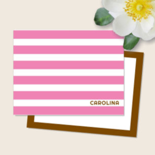 Tarjeta Pequeña Rayas Preppy Rosa y Marrón Lindo Femenino de Prima