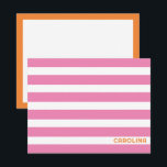 Tarjeta Pequeña Rayas Preppy Rosa y Naranja Monas Femeninas<br><div class="desc">Este diseño preppy presenta espacio para un nombre en la parte delantera y mucho espacio en blanco para una nota en la parte trasera. Haga clic en el botón personalizar si desea mover/escalar las imágenes y modificar aún más el texto. Variaciones de este diseño, colores adicionales, así como productos coordinados...</div>