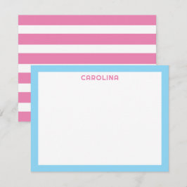 Tarjeta Pequeña Rayas rosadas elegantes y azul bebé femenino