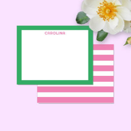 Tarjeta Pequeña Rayas rosadas elegantes y verdes brillantes para c
