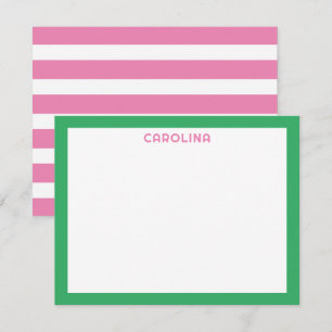 Tarjeta Pequeña Rayas rosadas elegantes y verdes brillantes para c