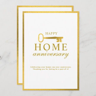 Tarjeta Pequeña Real Estate Agent Happy Home Anniversary Gold Key