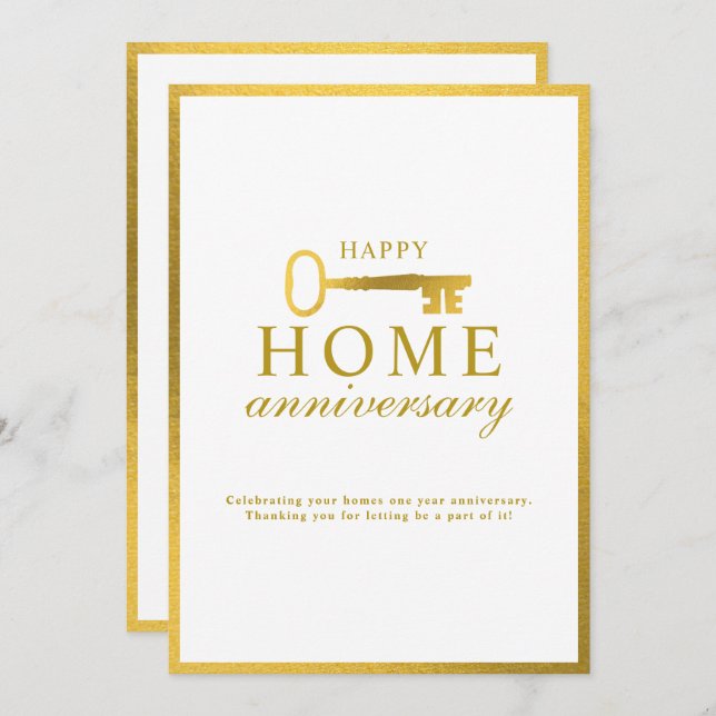 Tarjeta Pequeña Real Estate Agent Happy Home Anniversary Gold Key (Anverso / Reverso)