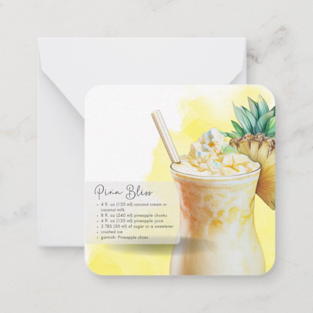 Tarjeta Pequeña Receta de cóctel de la Piña Colada a favor (Reverso)