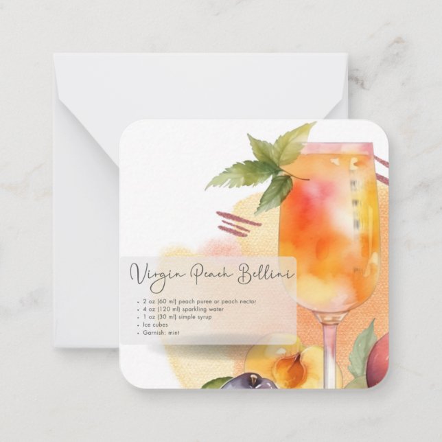 Tarjeta Pequeña Receta de cola negra Virgin Peach Bellini Favor de (Reverso)