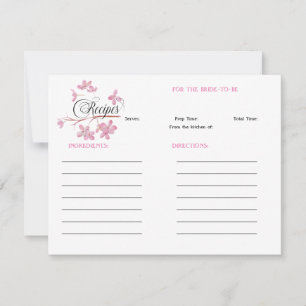Tarjeta Pequeña Receta de ducha de novia con flores rosadas