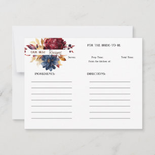 Tarjeta Pequeña Receta de ducha de novia floral de vino de la mari