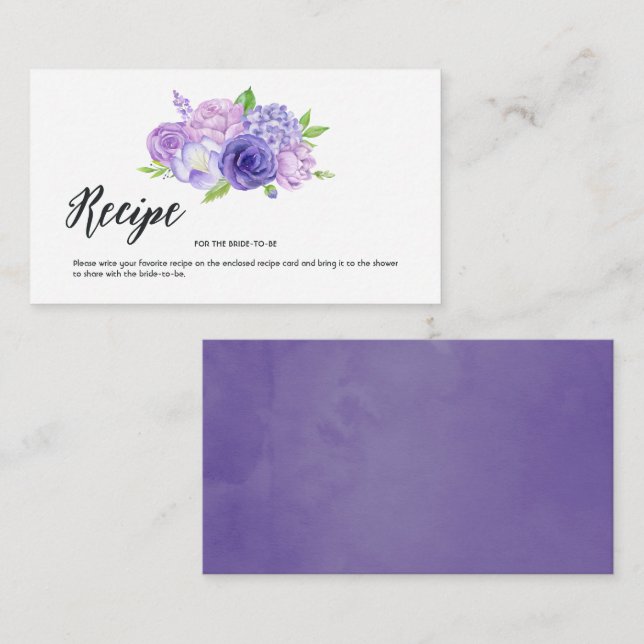 Tarjeta Pequeña Receta de ducha de novia floral ultra violeta Inse (Anverso / Reverso)