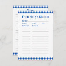 Receta de refrigerios de Gingham azul y blanco