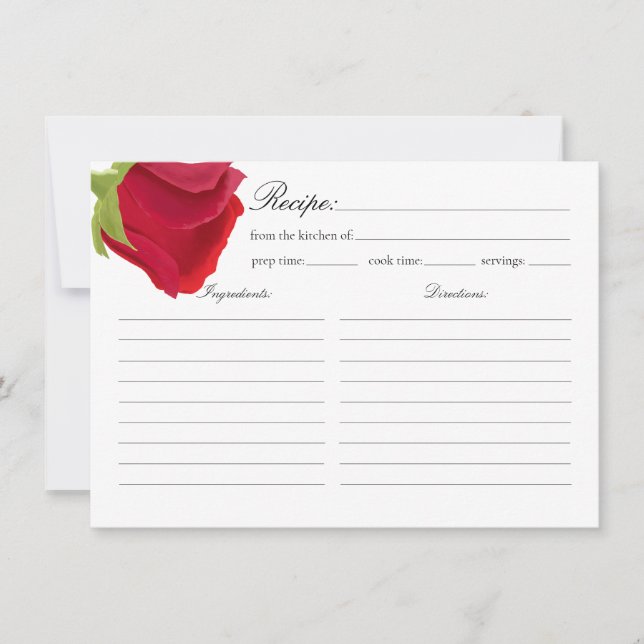 Tarjeta Pequeña Receta elegante de ducha de novia rosa roja (Anverso)