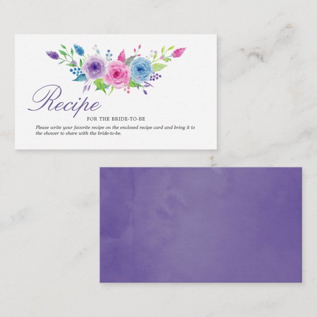 Tarjeta Pequeña Receta floral ultravioleta de ducha de novia inser (Anverso / Reverso)