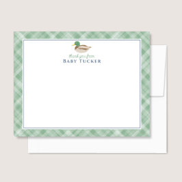 Tarjeta Pequeña Recién nacido Boy Mallard Duck Gracias Stationery
