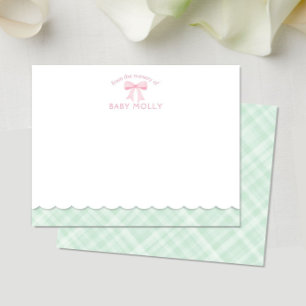 Tarjeta Pequeña Recién nacido de papel de menta rosada preppy con 