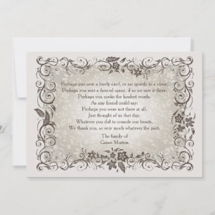 Tarjeta Pequeña Recordatorio Floral Bereavement Gracias Notecard