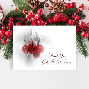 Tarjeta Pequeña Red Berries Winter Wedding Thank You Notes Flat