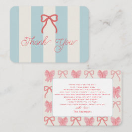 Tarjeta Pequeña Red Bow & Blue Stripes Baby Shower Thank You