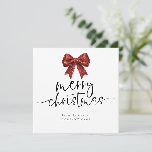 Tarjeta Pequeña Red Bow Company QR logo Merry Christmas Square (Anverso de pie)