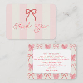 Tarjeta Pequeña Red Bow & Pink Stripes Baby Shower Thank You