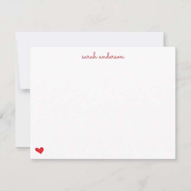 Tarjeta Pequeña Red Doodle Heart Personalized Stationery (Anverso)