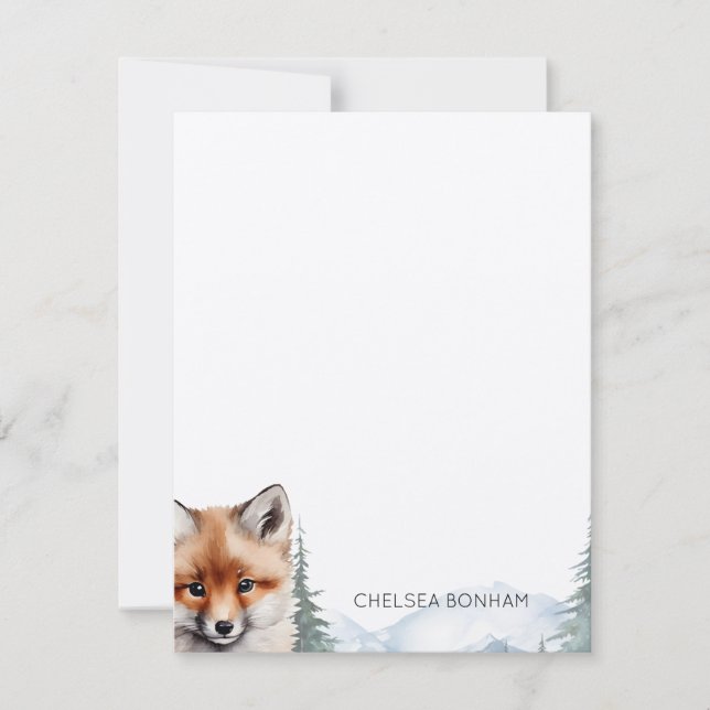 Tarjeta Pequeña Red Fox Cub En Una Acuarela De Bosque De Bosques D (Anverso)